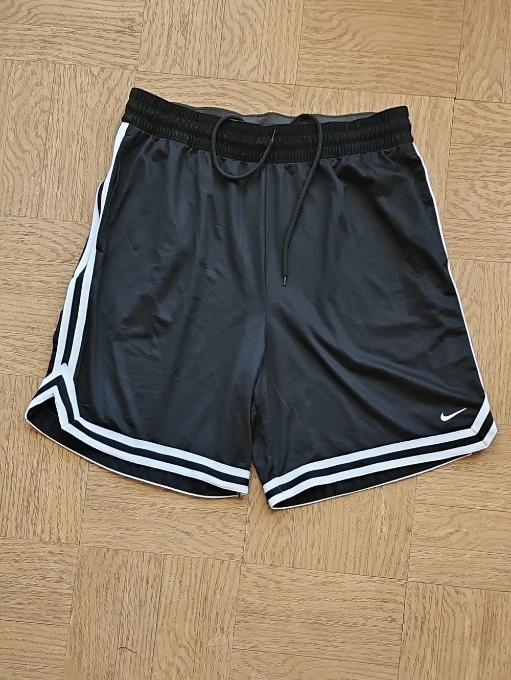 Nike Men's Dri-Fit  Black Athletic Shorts with White Stripe Trim XL